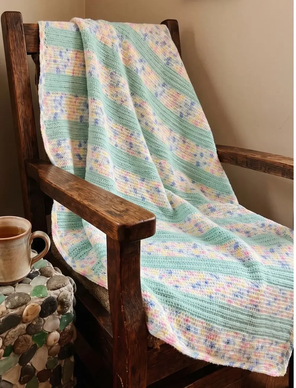 Handmade Crochet Baby Blanket Teal Green Multicolor Confetti 36